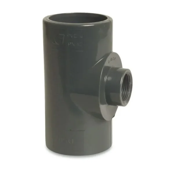 Pvc T-stuk 90°, 2x 63mm lijm 1x binnendraad 1-2 duims